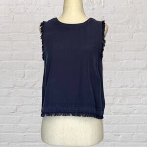 Altar’d State fringe cropped sleeveless top navy lyocell women XS NWOT